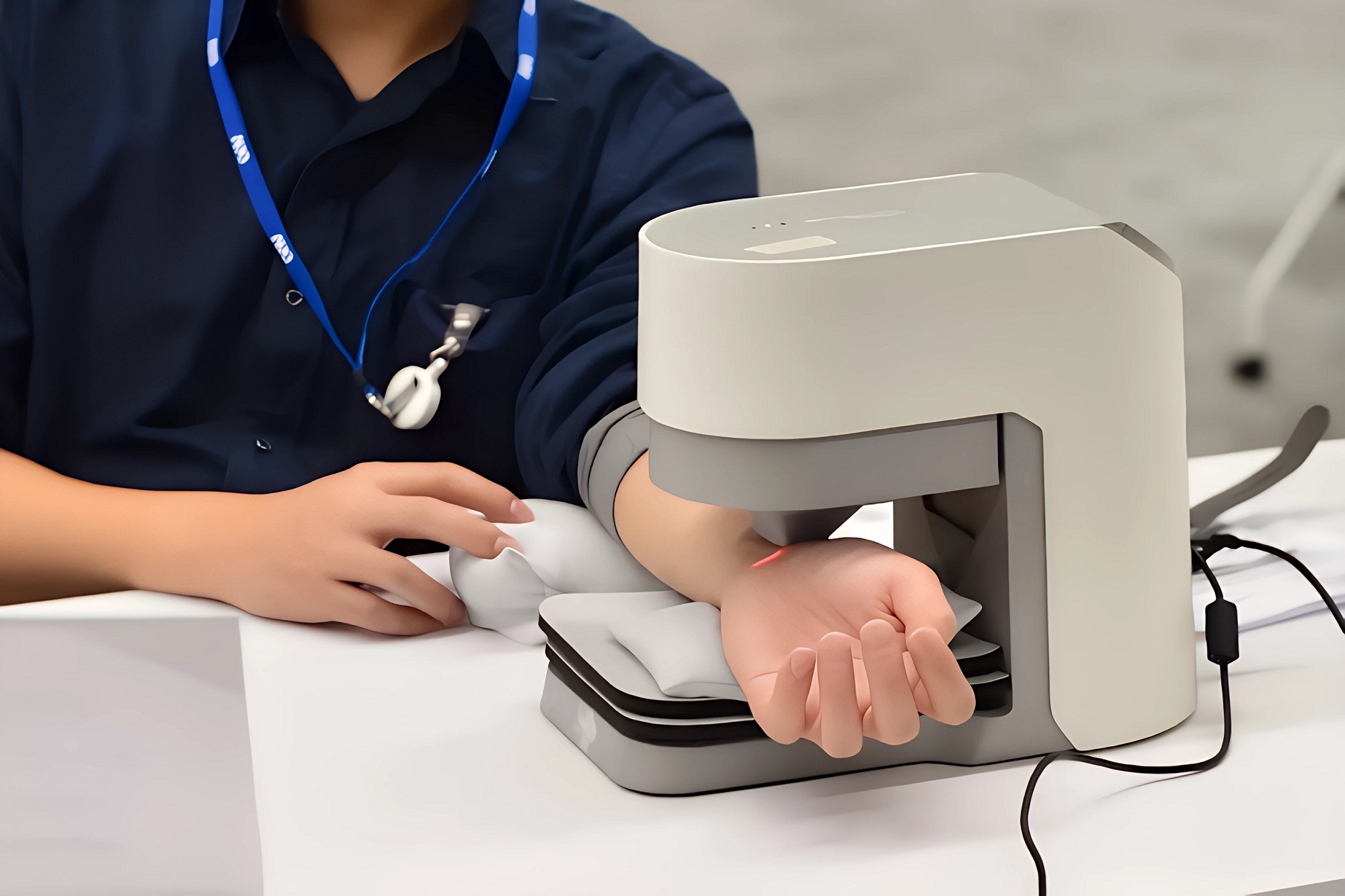 鼎博耘康中醫數位化檢測解決方案之脈象檢測系統採用高靈敏多點式壓力感測器，可真實還原「寸、關、尺」三部脈象量測結果